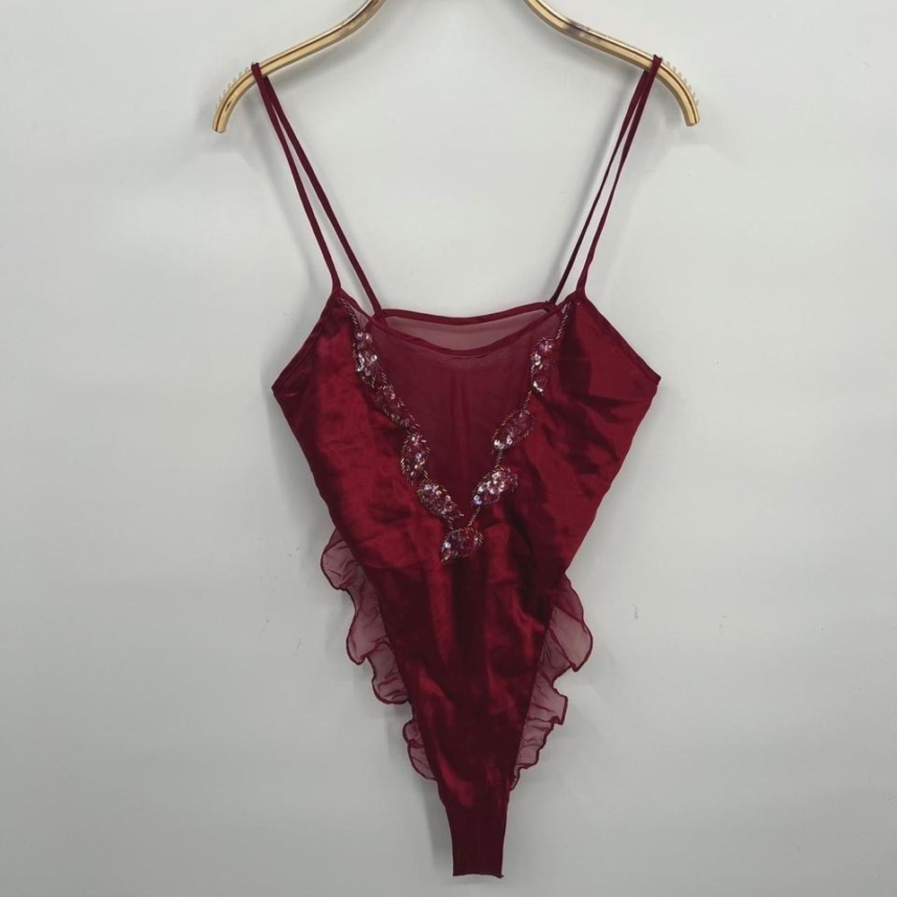 Vintage Gold Label Victoria's Secret Beaded Sequined High‎ Leg Ruffled Teddy